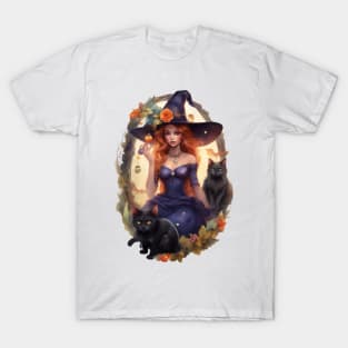 Witch And The Two Black Cats T-Shirt